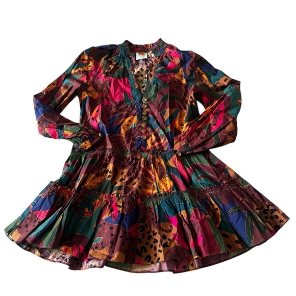 FARM Rio Dresses & Skirts - FARM Rio Vibrant Banana Multicolor Mini Dress, Size XS, Long Sleeve Dress